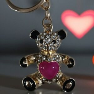 Gold Tone Heart Teddy Bear Keychain/Bag Charm